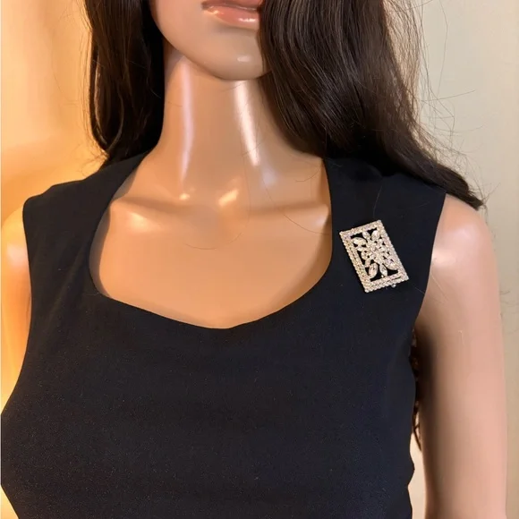 1950s GLAMOUR! Large Rectangular Marquise Rhinestone Brooch - Picture 3 of 16